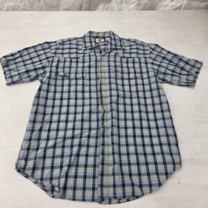 Western Plains Trading Co Mens Snap Shirt Blue Plaid Size L Short Sleeve Cowboy